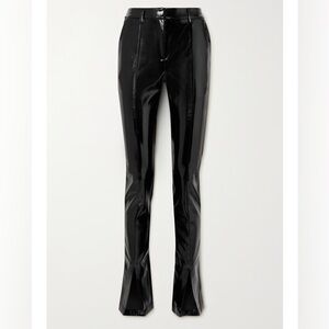 De La Vali Shiny Black Pants Blues Crinkled Faux Patent-leather Slim-leg